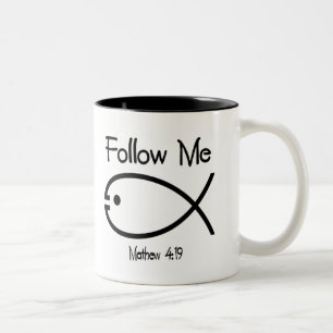 Christliches Fischsymbol - Folgen Sie mir Kaffee-T Zweifarbige Tasse