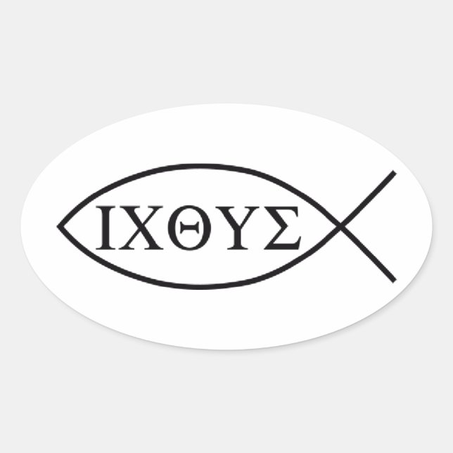 Christliches Fischsymbol ICHTHYS oder ICHTHUS Ovaler Aufkleber (Vorderseite)