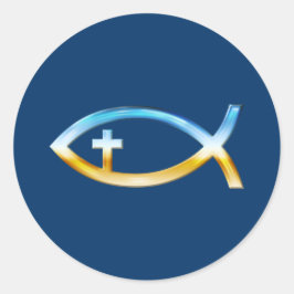 Christliches Fischsymbol mit Crucifix - Sky & Grou Runder Aufkleber