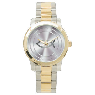 Christliches Fischsymbol   Silberchrom Armbanduhr
