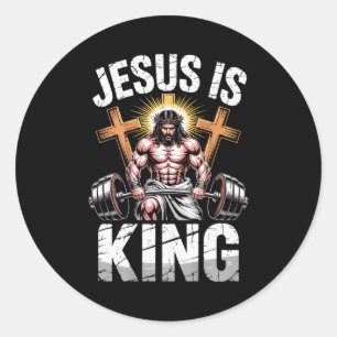 Christliches Fitnessstudio Jesus ist König Workout Runder Aufkleber