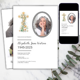 Christliches Foto zur Beerdigung durch Blumenkreuz Einladung