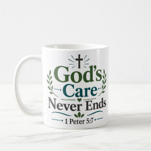 Christliches Gebetszitat: Gottes Fürsorge endet ni Kaffeetasse