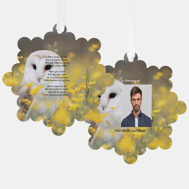 Christliches Gedenkfoto Barn Eule Vogel  Ornament Karte (Vorderseite/Rückseite)