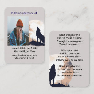 Christliches Gedenkgebet Lone Wolf Howling Tier Visitenkarte