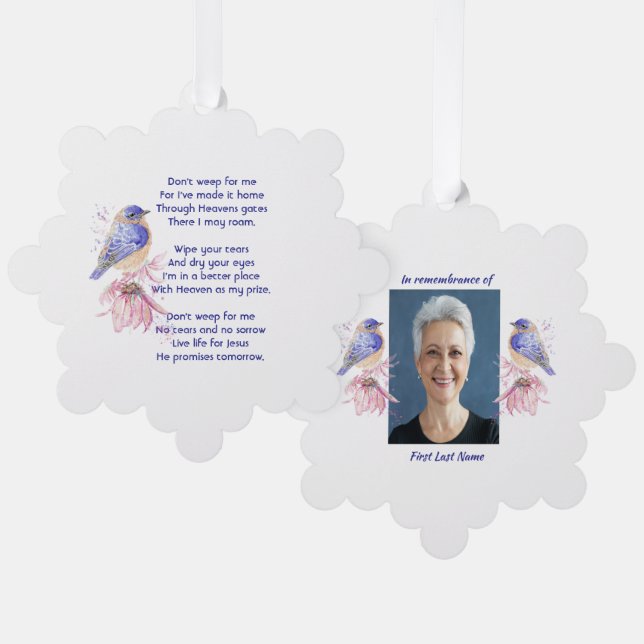 Christliches Gedicht Bluebird Garden Bird Ornament Karte (Vorderseite/Rückseite)