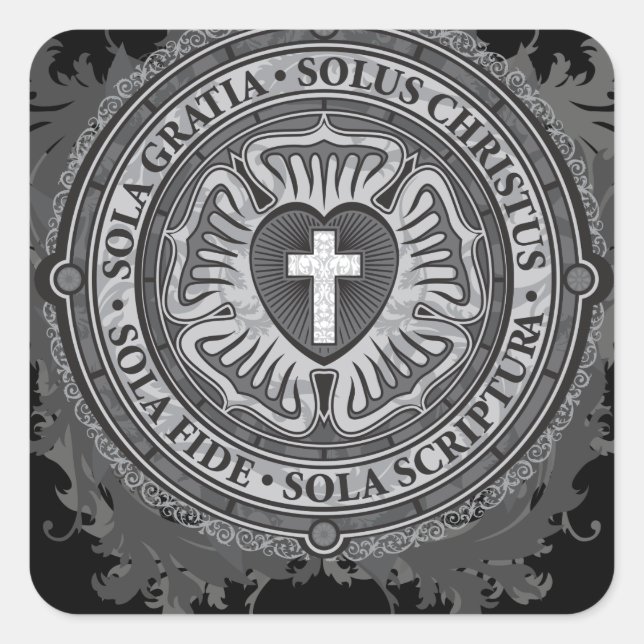 Christliches Geschenk Luther Rose J-Rose-Schwarz-H Quadratischer Aufkleber (Vorderseite)