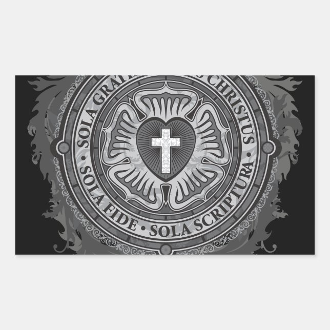 Christliches Geschenk Luther Rose J-Rose-Schwarz-H Rechteckiger Aufkleber (Vorderseite)
