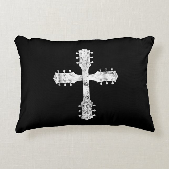 christliches Gitarrenkreuz Dekokissen (Vorderseite)