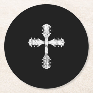 christliches Gitarrenkreuz Runder Pappuntersetzer