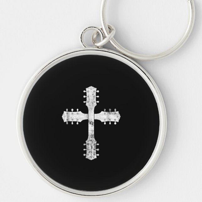 christliches Gitarrenkreuz Schlüsselanhänger (Vorne)
