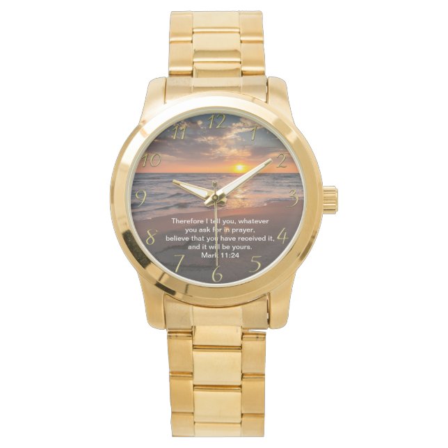 Christliches Glaubenskreuz mit Mark 11:24 Armbanduhr (Vorderseite)