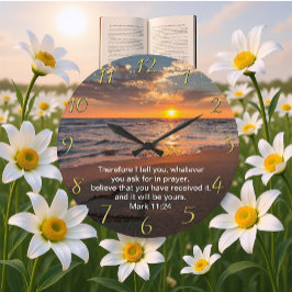 Christliches Glaubenskreuz mit Mark 11:24 Große Wanduhr