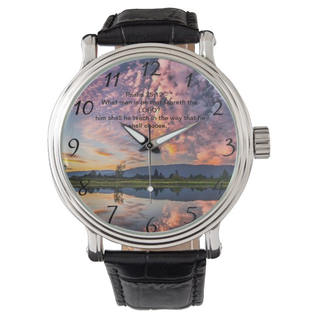 Christliches Glaubenskreuz mit Psalm 25:12 Armbanduhr (Vorderseite)