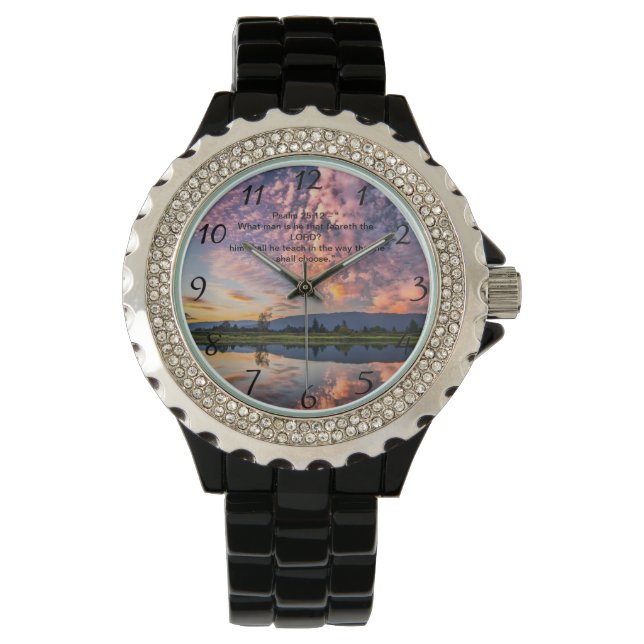Christliches Glaubenskreuz mit Psalm 25:12 Armbanduhr (Vorderseite)