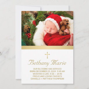 Christliches Gold Script Holiday Baby Birth Foto Ankündigung