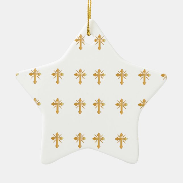 Christliches Goldkreuz Keramik Ornament (Vorne)