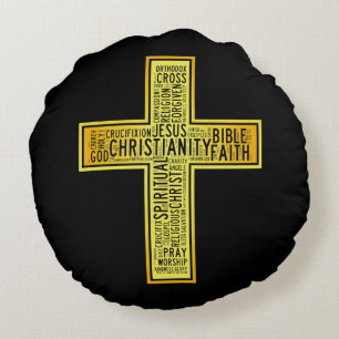 Christliches Goldkreuz - Textgestaltung Rundes Kissen