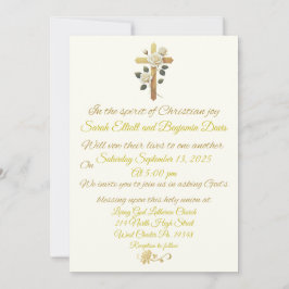 Christliches Goldkreuz und Rose zum Hochzeitsempfa Einladung