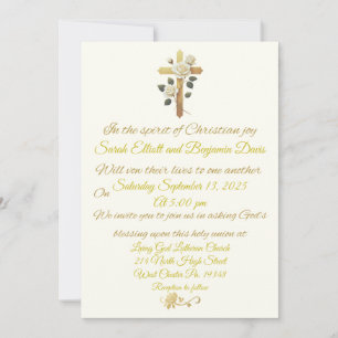 Christliches Goldkreuz und Rose zum Hochzeitsempfa Einladung
