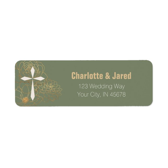 Christliches Green Gold Floral Return-Address-Labe (Vorne)