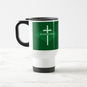Christliches Grün- und Weißkreuz des neuen Jahres Reisebecher