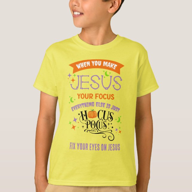 Christliches Halloween FOCUS JESUS Hocus Pocus Kid T-Shirt (Vorderseite)