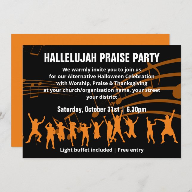 Christliches Halloween-PRAISE-PARTY Einladung (Vorne/Hinten)