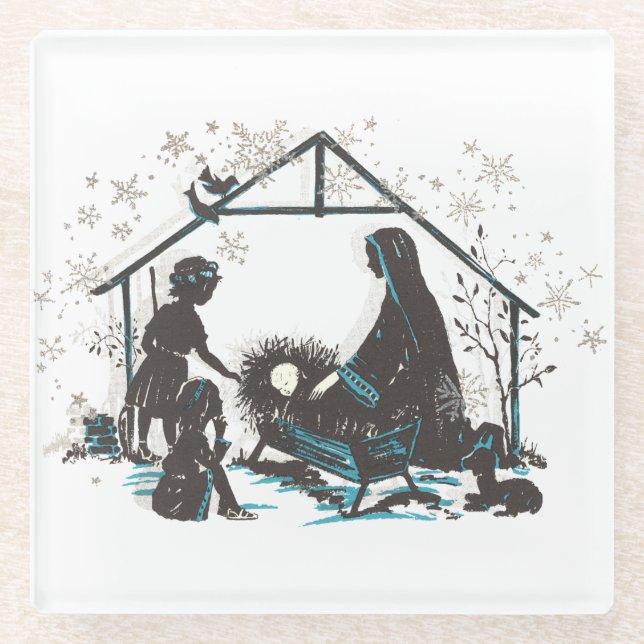 Christliches Heiliges Baby Jesus Weihnachtskrippe  Glasuntersetzer (Vorderseite)