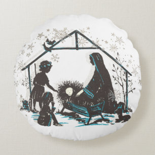 Christliches Heiliges Baby Jesus Weihnachtskrippe  Rundes Kissen
