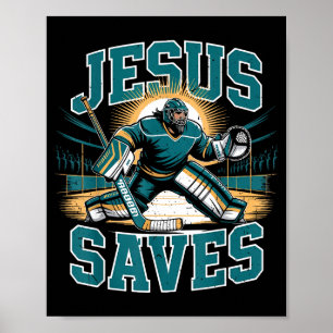 Christliches Hockey Jesus rettet Torwart Humor Rel Poster