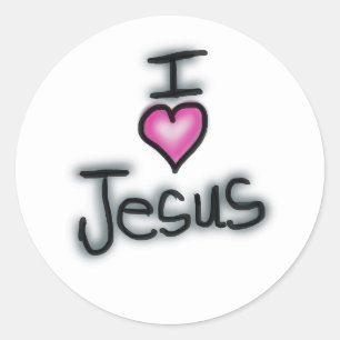 Christliches "I Liebe Jesus" rosa Herz Runder Aufkleber