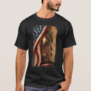 Christliches Jesus-Kreuz Patriotisches Pferd Kreuz T-Shirt