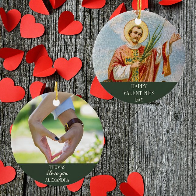 Christliches katholisches Foto Glücklicher Valenti Keramik Ornament (Religious Christian Catholic Saint Valentine Love Photo Happy Valentine's Day Ceramic Ornament)