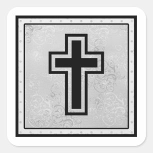 Christliches Kreuz 2 Quadratischer Aufkleber