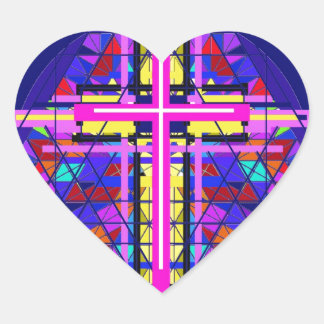 Christliches Kreuz aus festem Glas. Herz-Aufkleber