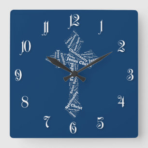 Christliches Kreuz der Wörter Quadratische Wanduhr
