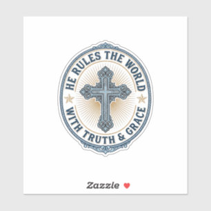 Christliches Kreuz Er regiert die Welt Aufkleber