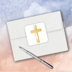 Christliches Kreuz Gold Quadratische Aufkleber
