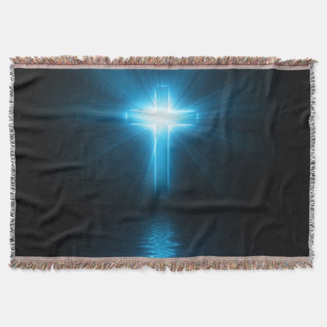 Christliches Kreuz im blauen Licht Decke (Vorderseite)
