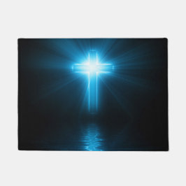 Christliches Kreuz im blauen Licht Fußmatte