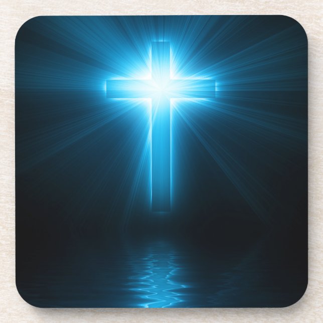 Christliches Kreuz im blauen Licht Getränkeuntersetzer (Vorderseite)