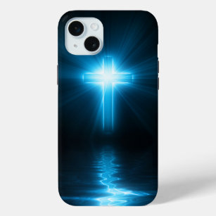 Christliches Kreuz in blauem Licht Case-Mate iPhone Hülle