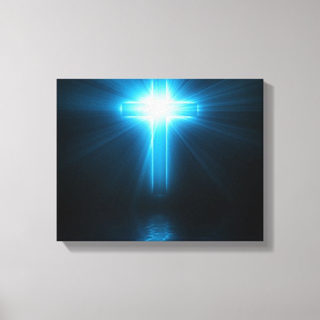 Christliches Kreuz in blauem Licht Leinwanddruck (Vorderseite)