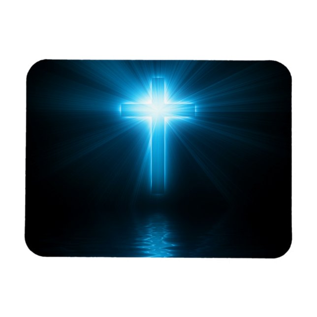 Christliches Kreuz in blauem Licht Magnet (Horizontal)