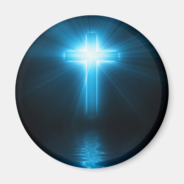 Christliches Kreuz in blauem Licht Magnet (Vorne)