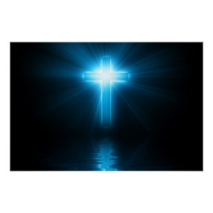 Christliches Kreuz in blauem Licht Poster