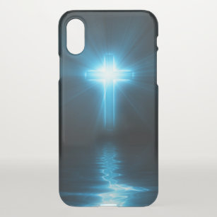 Christliches Kreuz in blauem Licht iPhone X Hülle