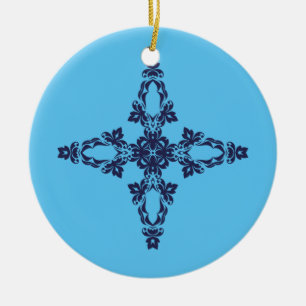 Christliches Kreuz in Himmelblau-Kunst Keramik Ornament