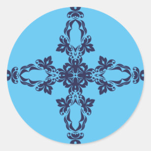 Christliches Kreuz in himmlisch blauem Kunstwerk Runder Aufkleber